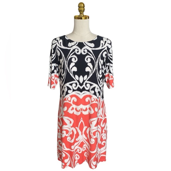 Eliza J Women's Short Sleeve Stretch Multicolor Sheath Shift Dress Size 10 - Picture 1 of 8